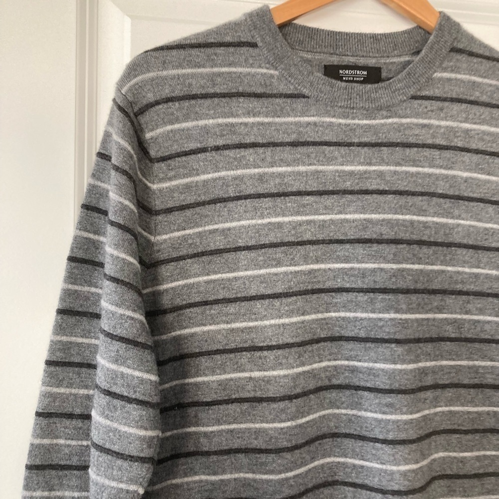 Nordstrom Mens sweater large gray stripes - Picture 2 of 12